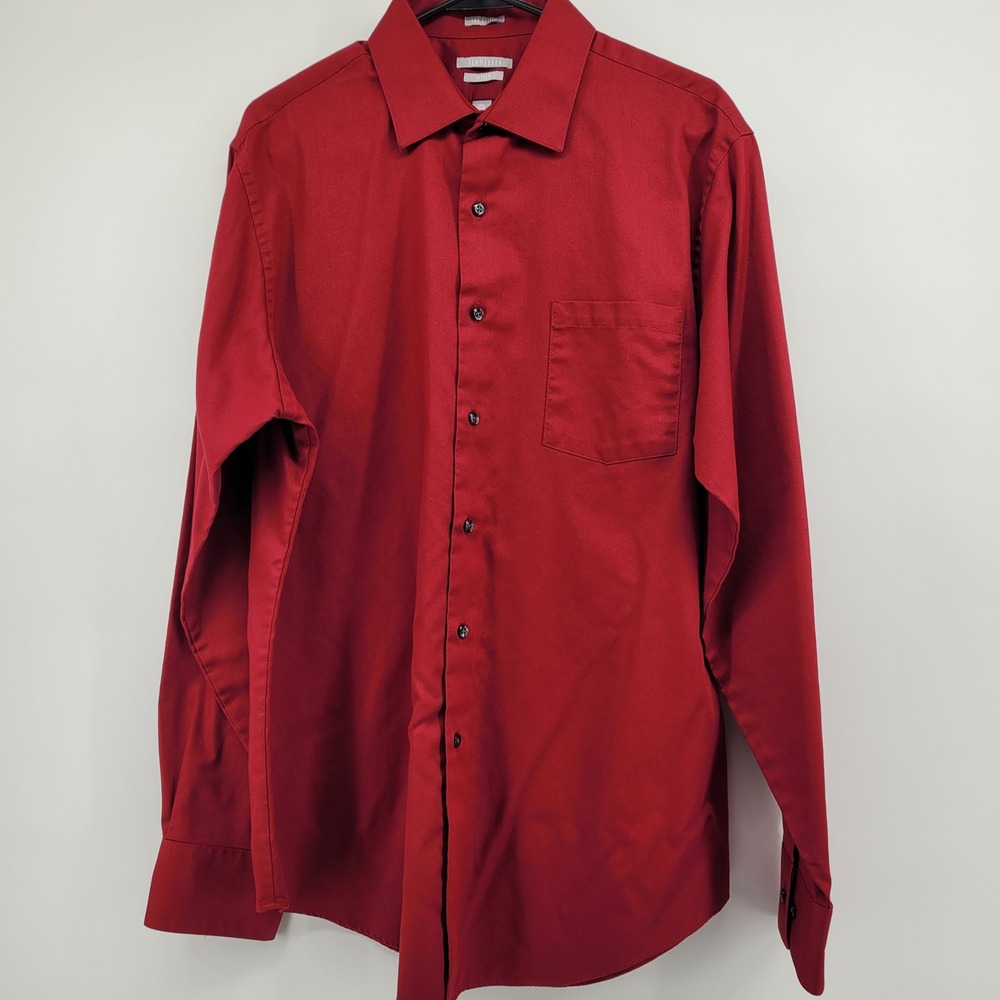 Van Heusen Lux Sateen Mens L Preppy Fitted Dress Shirt Burgundy Red 16.5 34/35 - Picture 2 of 9